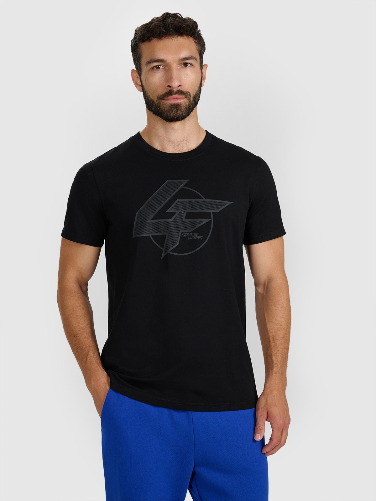 4F Tricou regular cu imprimeu pentru bărbați - negru