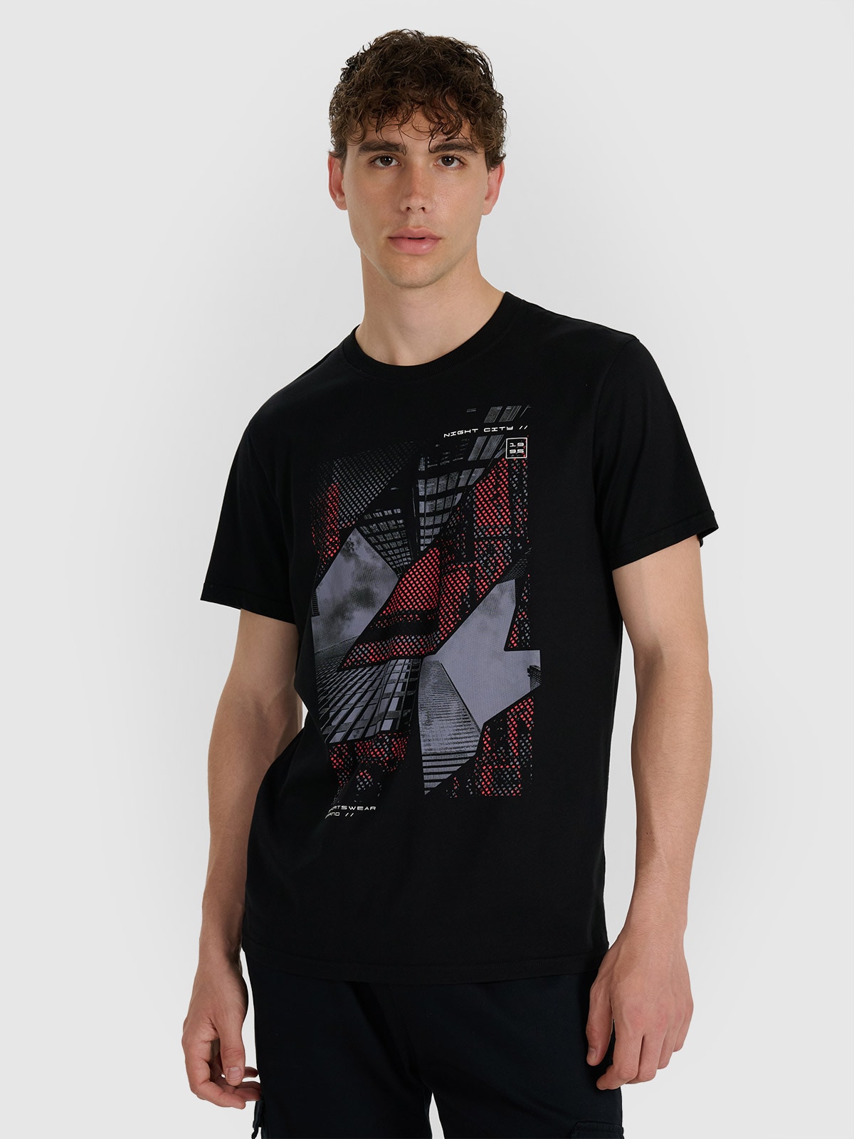 4F T-shirt regular z nadrukiem męski - czarny