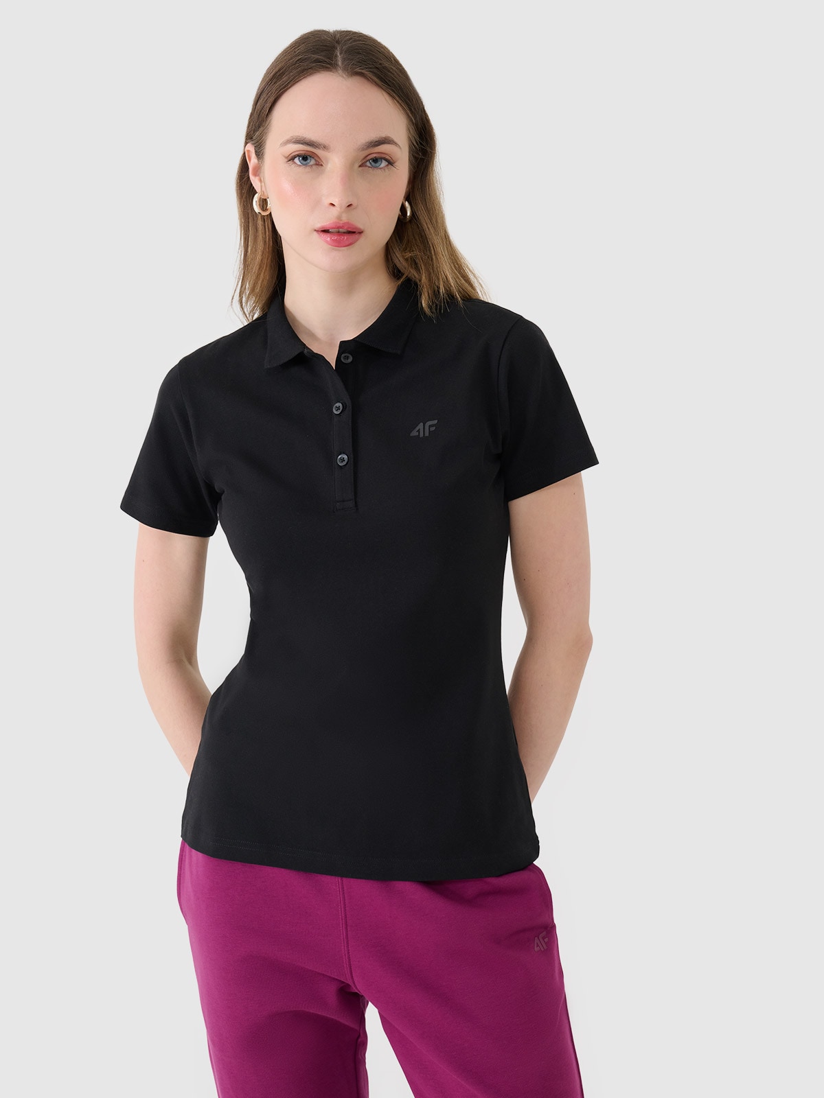 Tricou polo slim pentru femei - negru