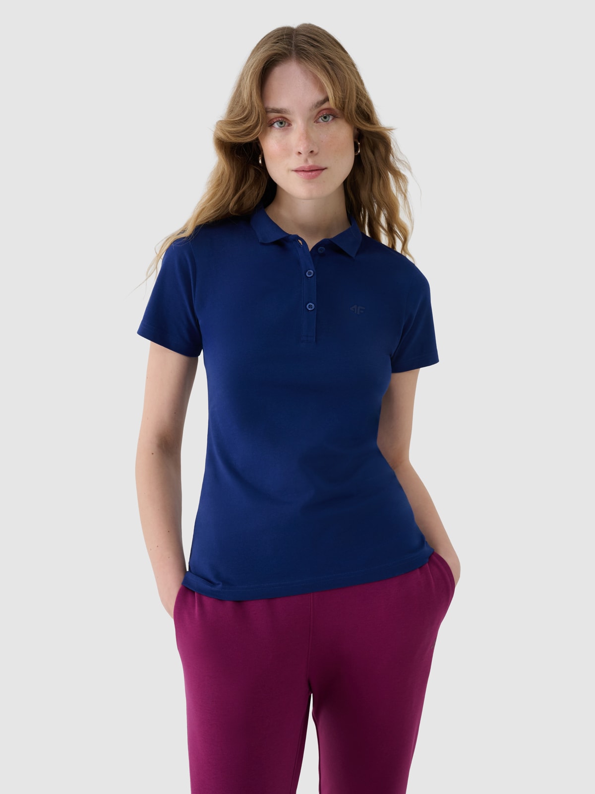 Tricou polo slim pentru femei - bleumarin