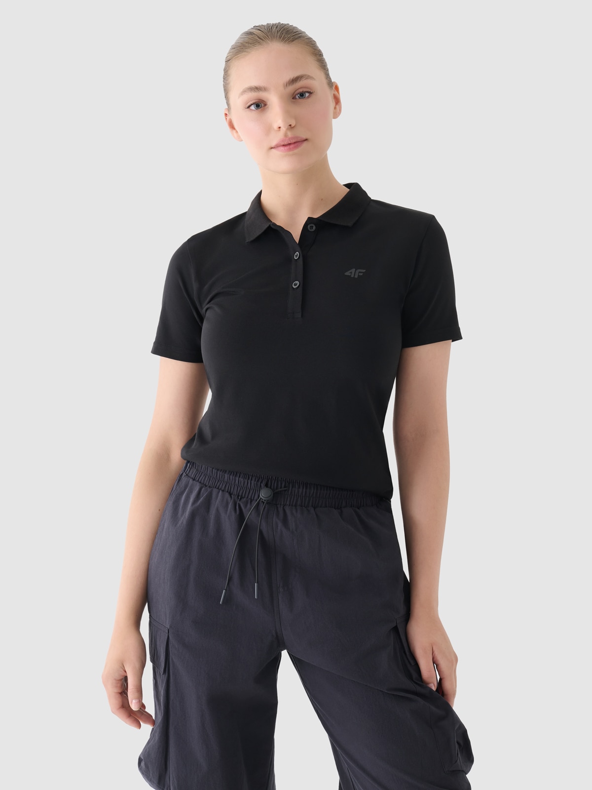 Tricou polo slim pentru femei - negru