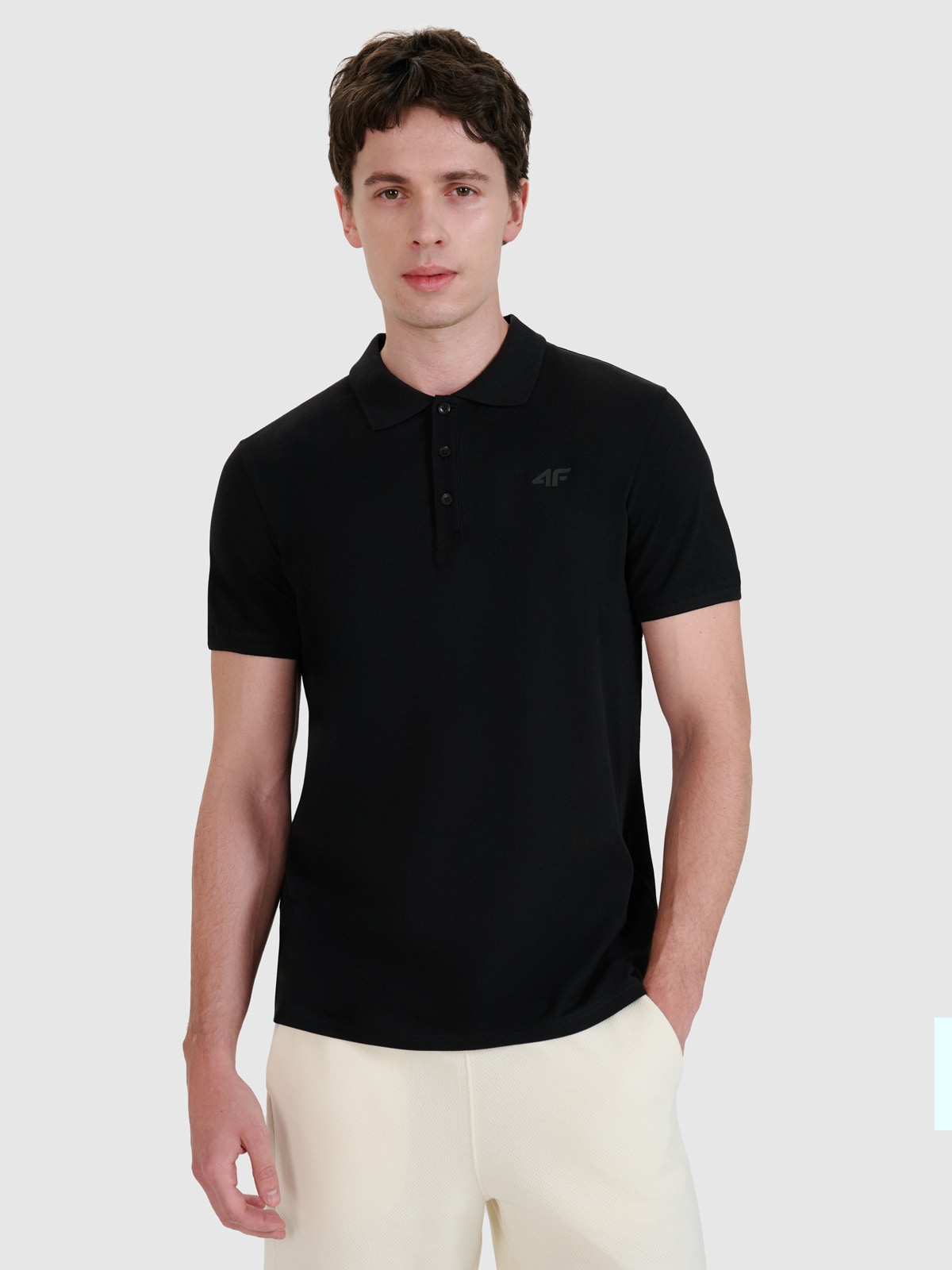 Tricou polo regular pentru bărbați - negru