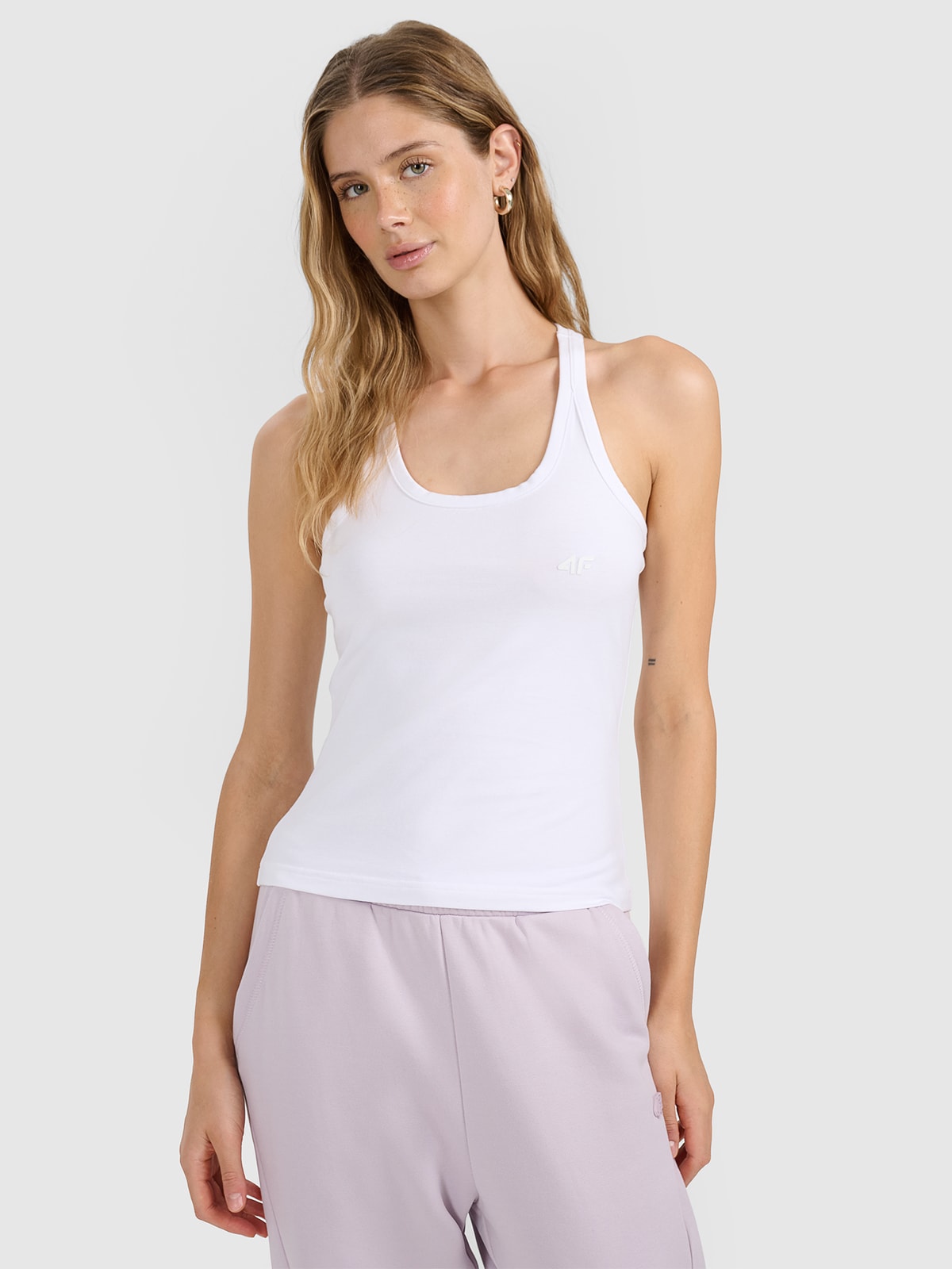 4F Top slim unicolor pentru femei - alb