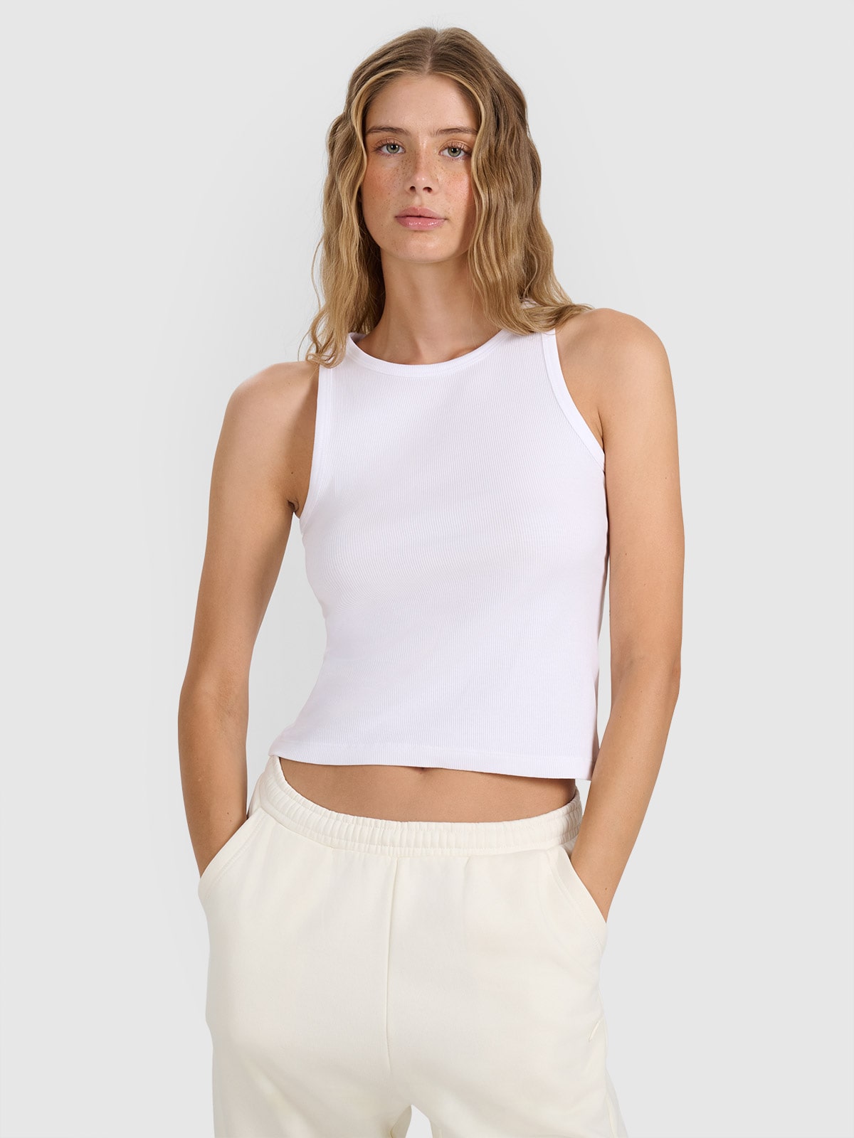 4F Top slim unicolor pentru femei - alb