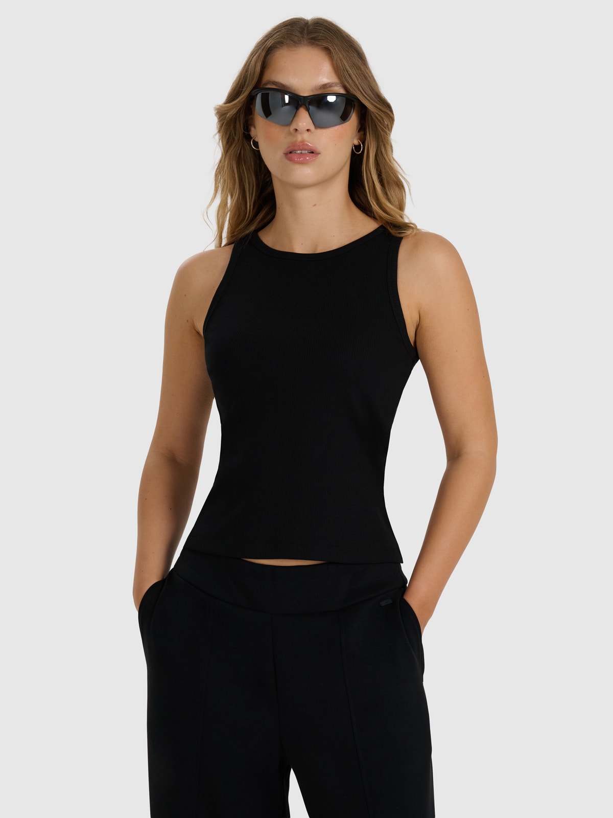 4F Top slim unicolor pentru femei - negru