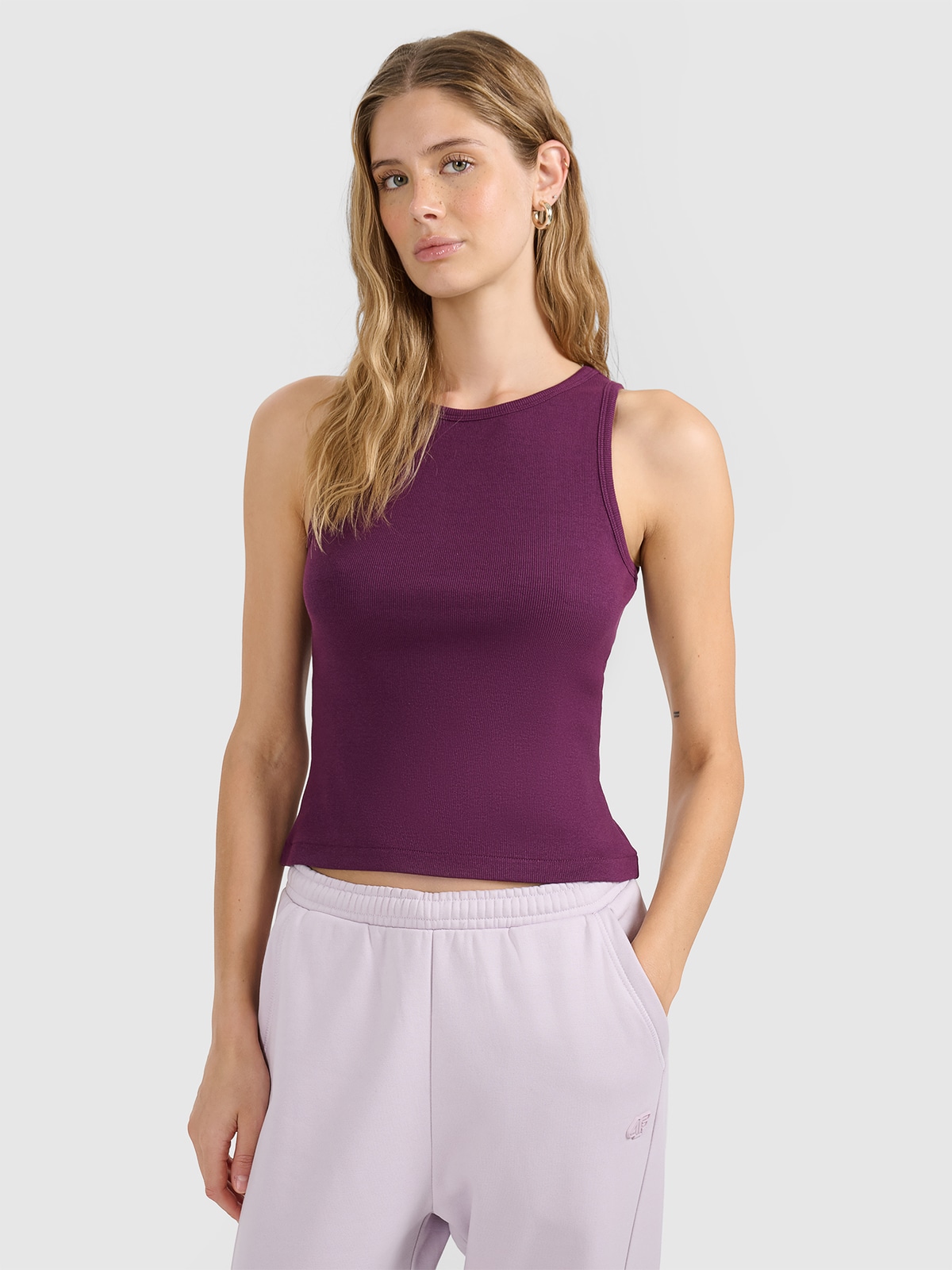 4F Top slim unicolor pentru femei - mov