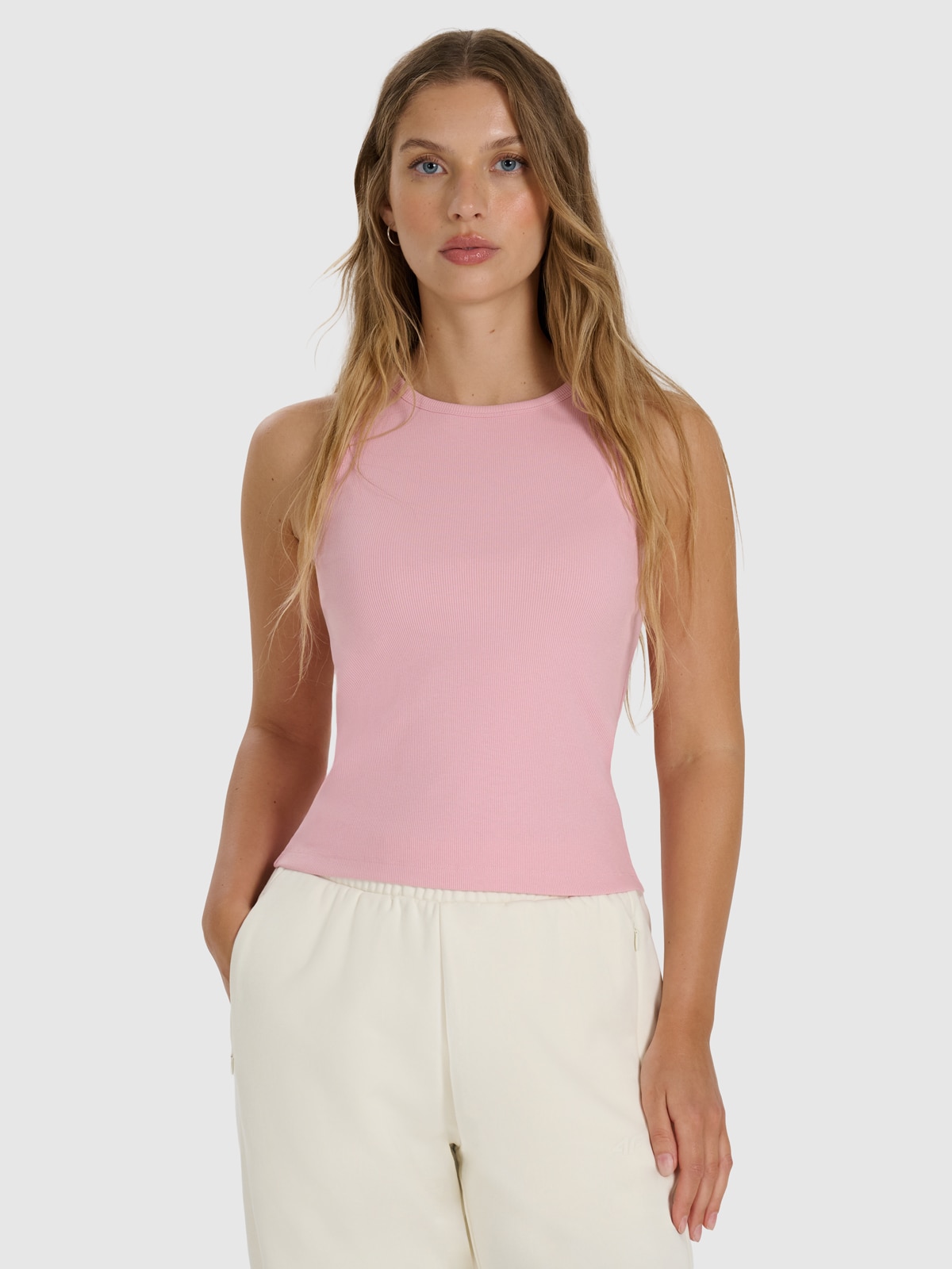 4F Top slim unicolor pentru femei - roz