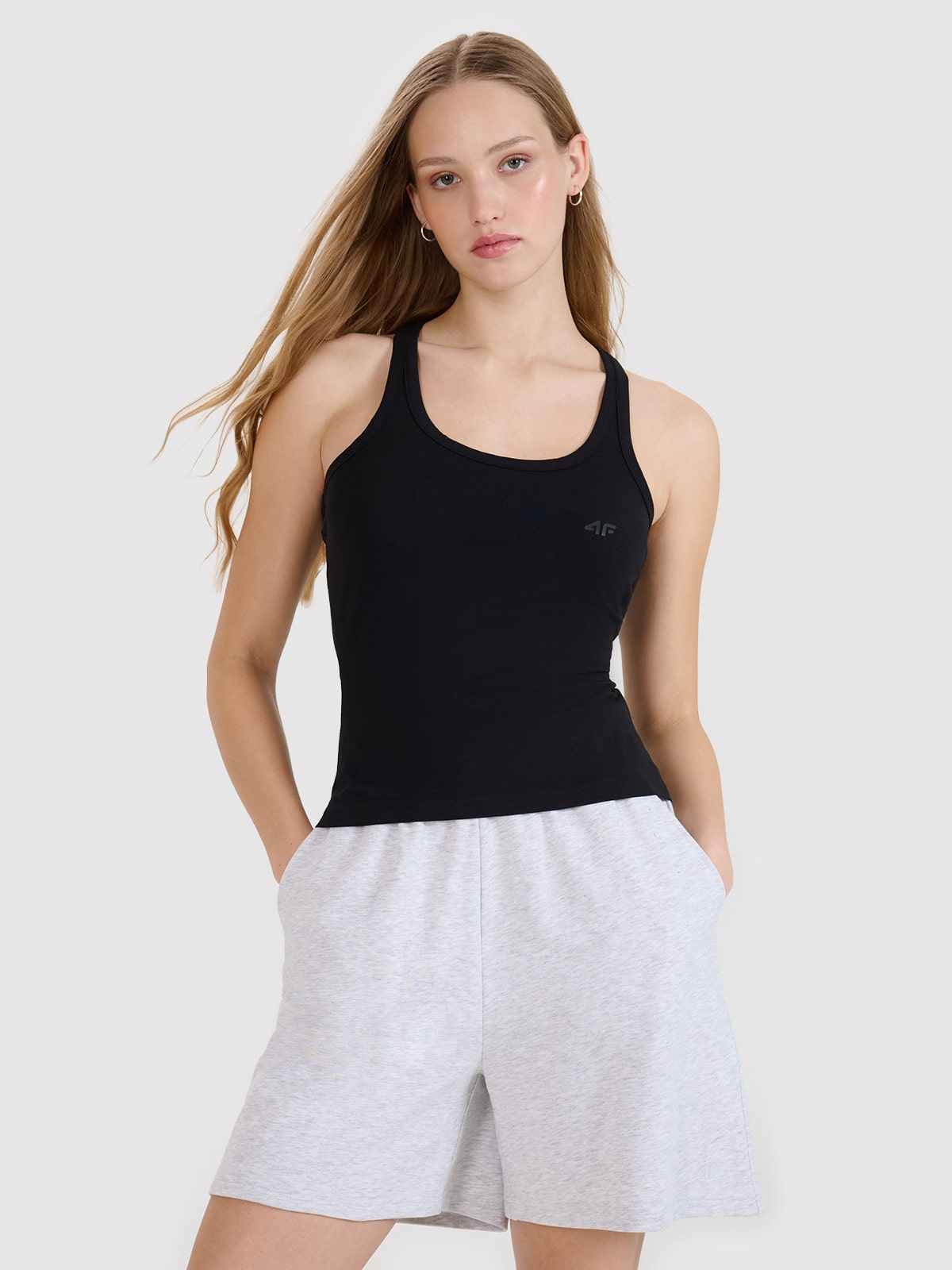 Top slim unicolor pentru femei - negru