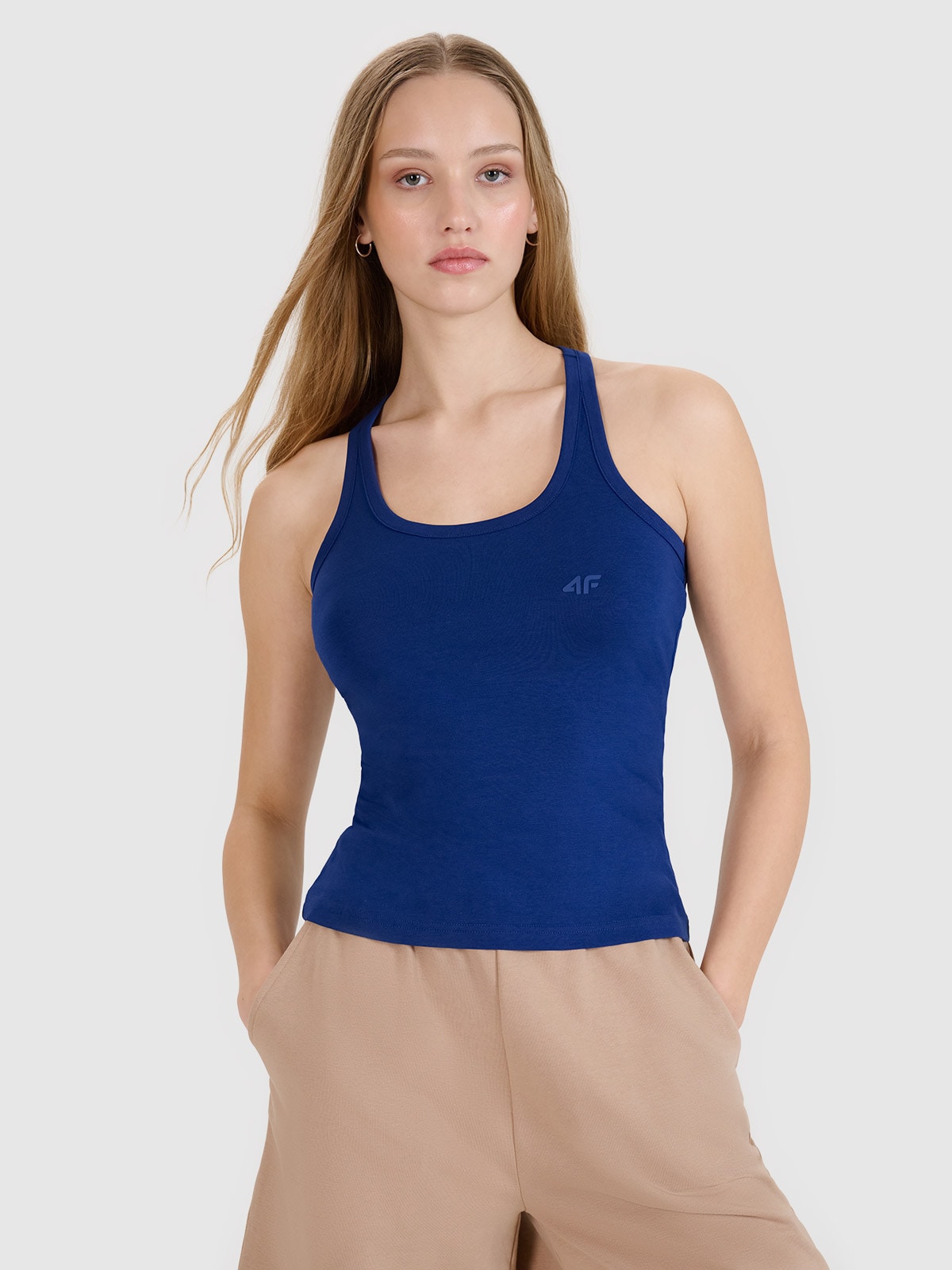 Top slim unicolor pentru femei - bleumarin