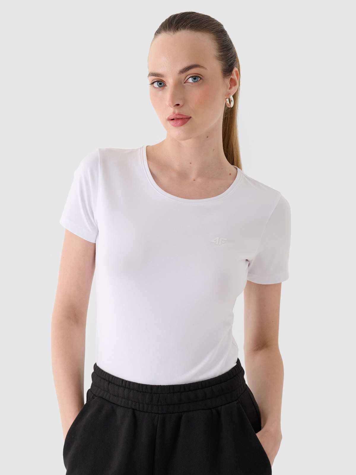 Tricou slim unicolor pentru femei - alb