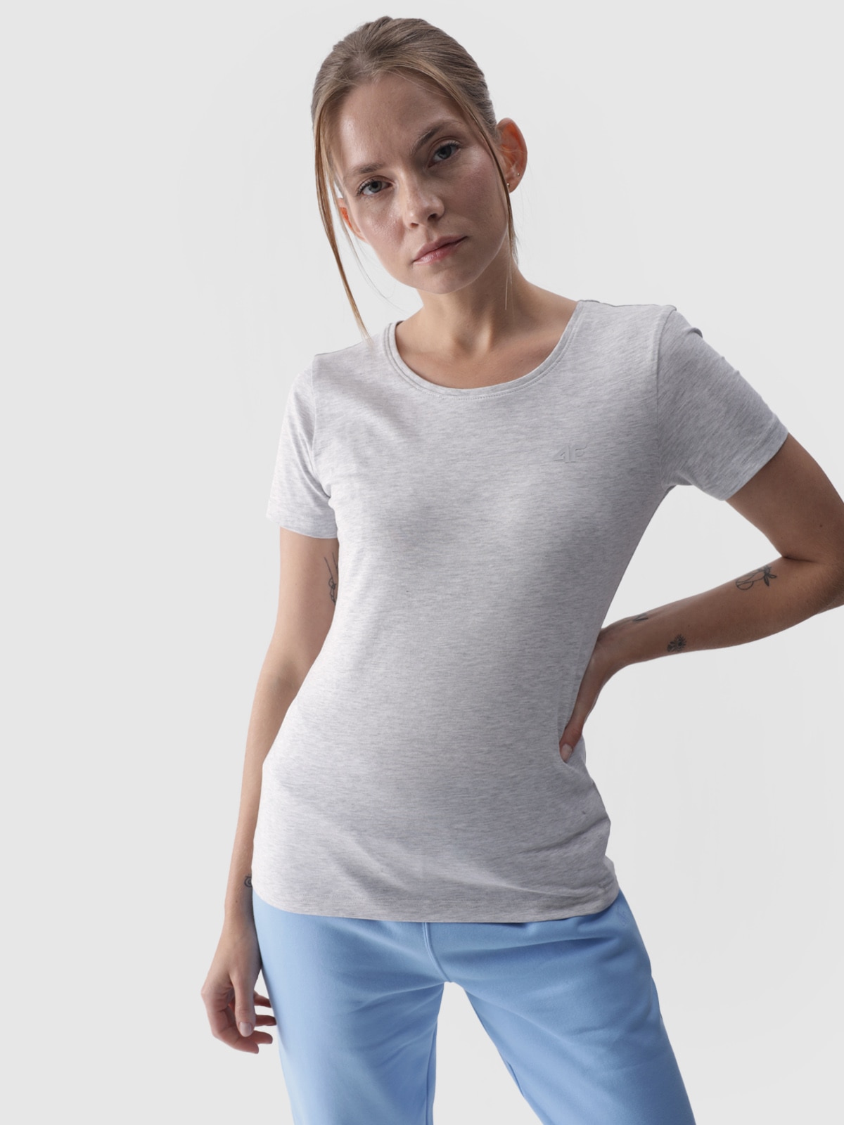 Tricou slim unicolor pentru femei - gri