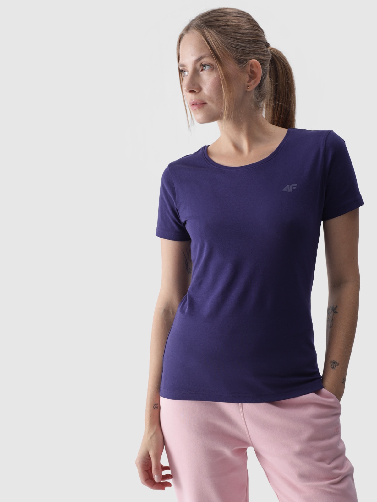 Tricou slim unicolor pentru femei - bleumarin