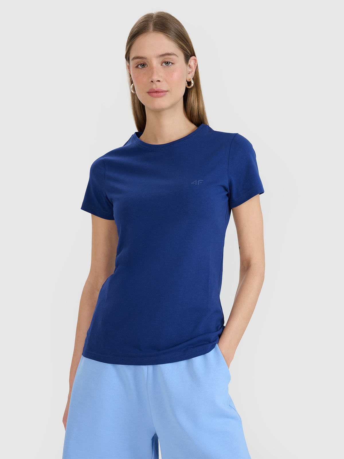 Tricou slim unicolor pentru femei - bleumarin