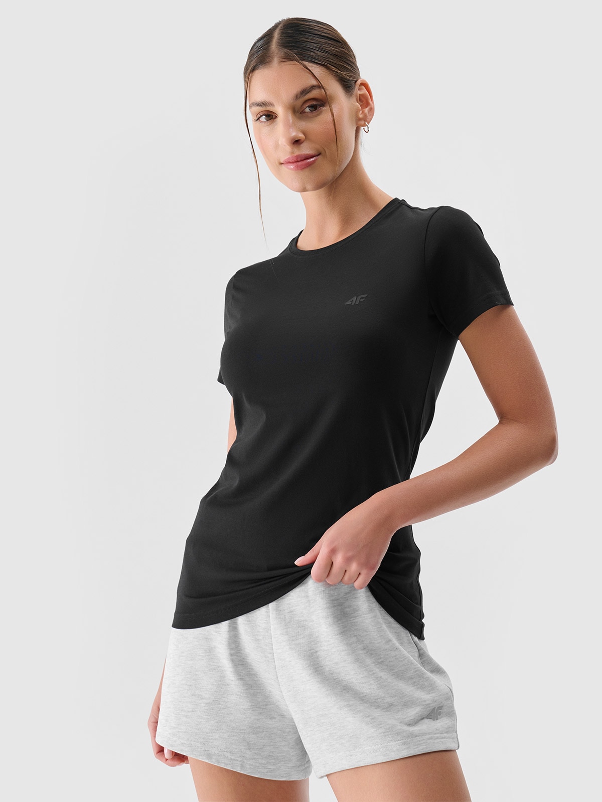 Tricou slim unicolor pentru femei - negru