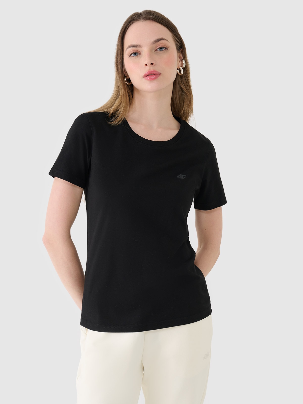 Tricou regular unicolor pentru femei - negru