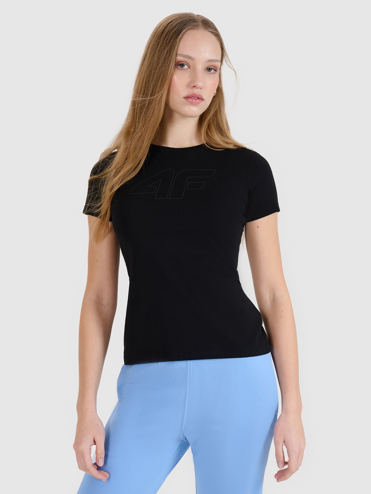 Tricou slim cu imprimeu pentru femei - negru