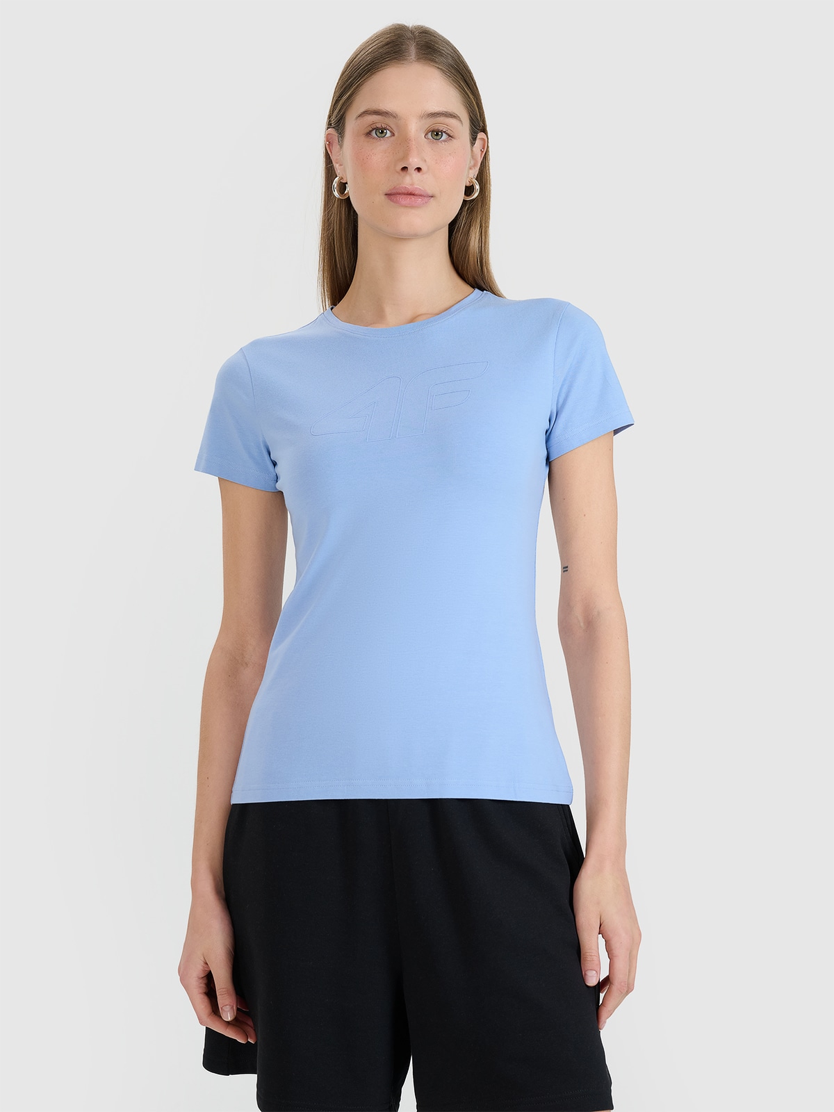 4F T-shirt slim z nadrukiem damski - granatowy