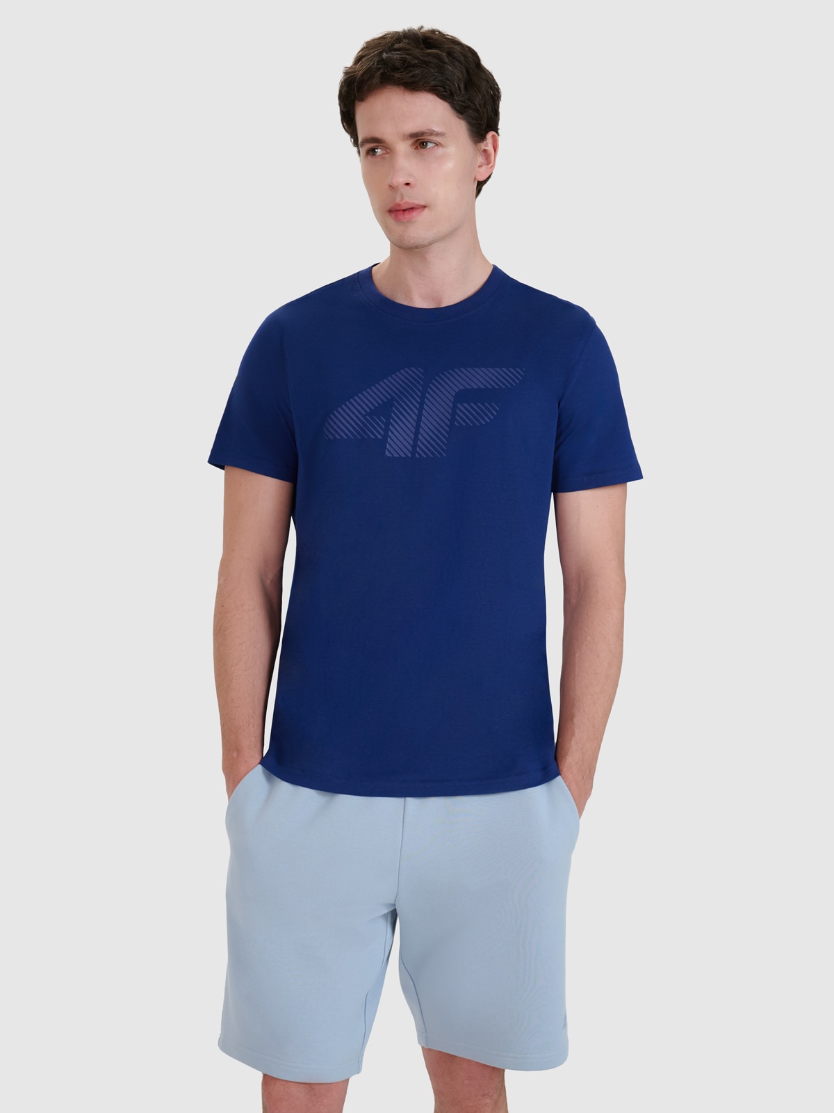 Tricou regular cu imprimeu pentru bărbați - bleumarin