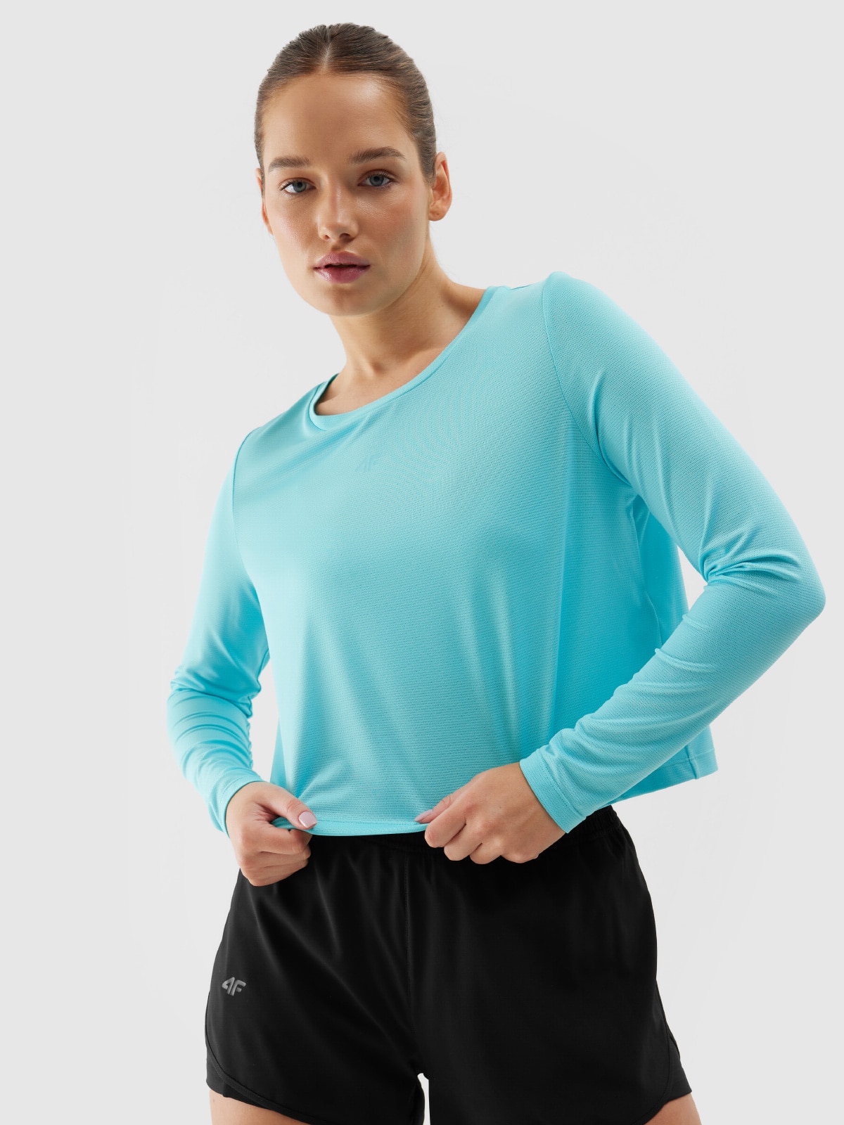 Tricou de antrenament cu mânecă lungă loose cu uscare rapidă pentru femei - albastru