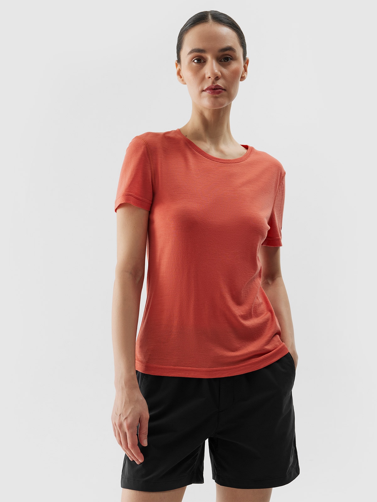 Tricou de trekking cu lâna Merino pentru femei - culoarea coral