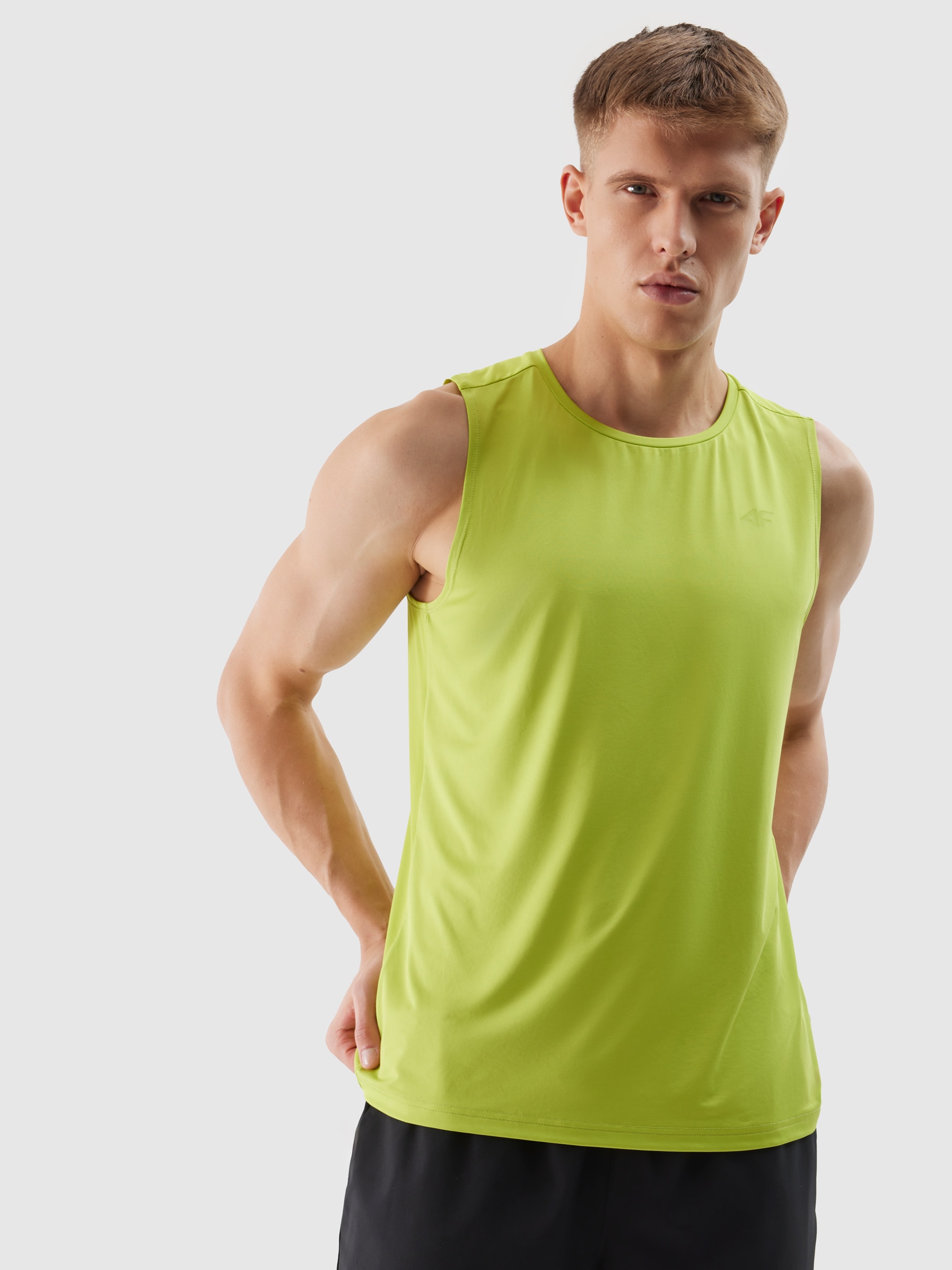 Tank top regular de antrenament din material reciclat pentru bărbați - verde iarbă