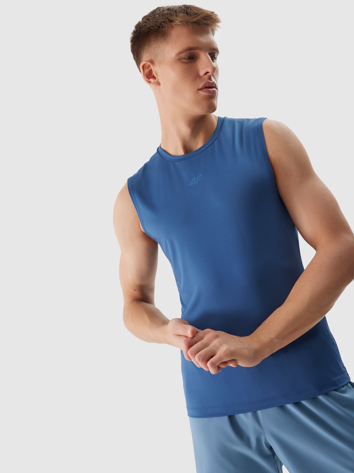 Pánský sportovní tank top regular z recyklovaných materiálů - tmavě modrý