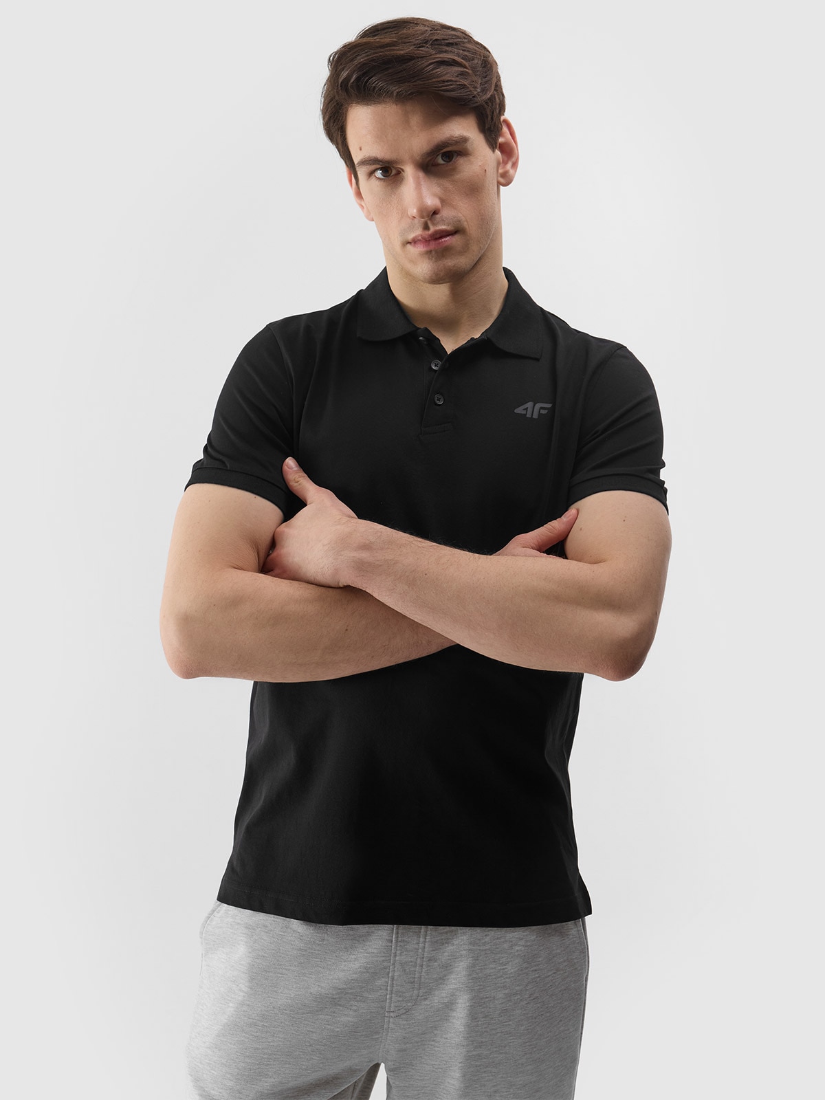 Tricou polo regular unicolor pentru bărbați - negru