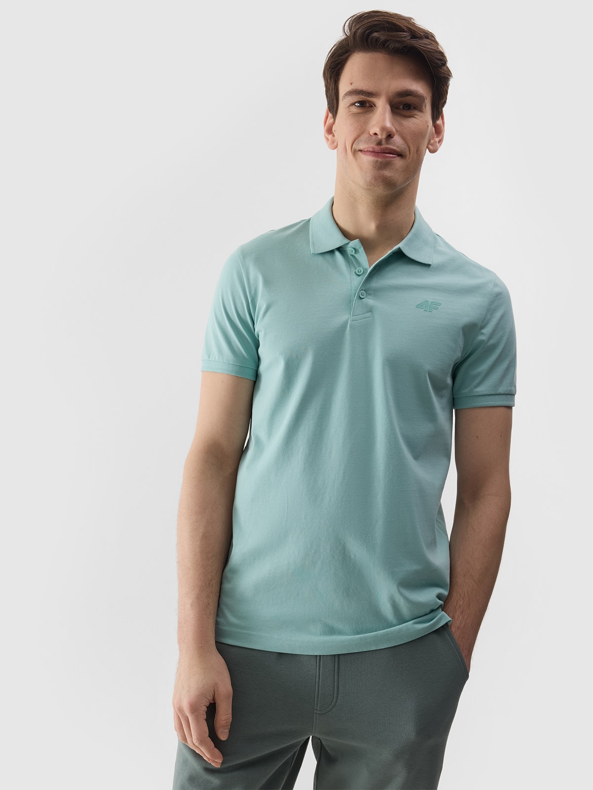 Tricou polo regular unicolor pentru bărbați - mentă