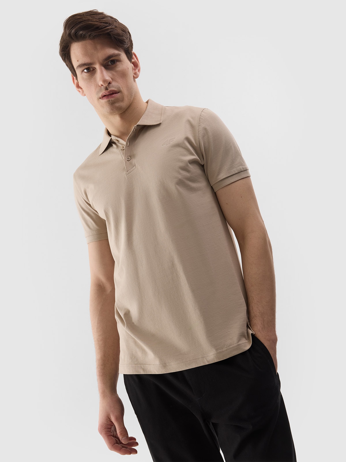 Tricou polo regular unicolor pentru bărbați - bej