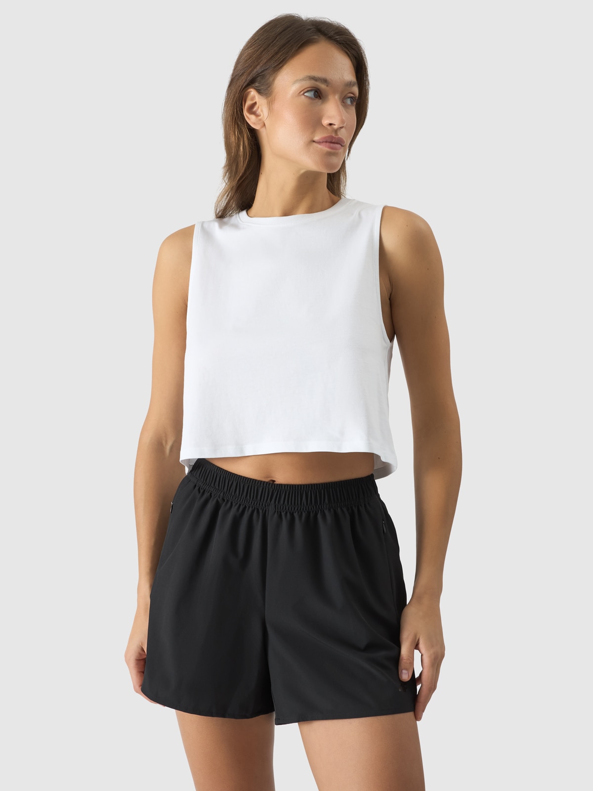 Dámský hladký crop-top oversize - bílý