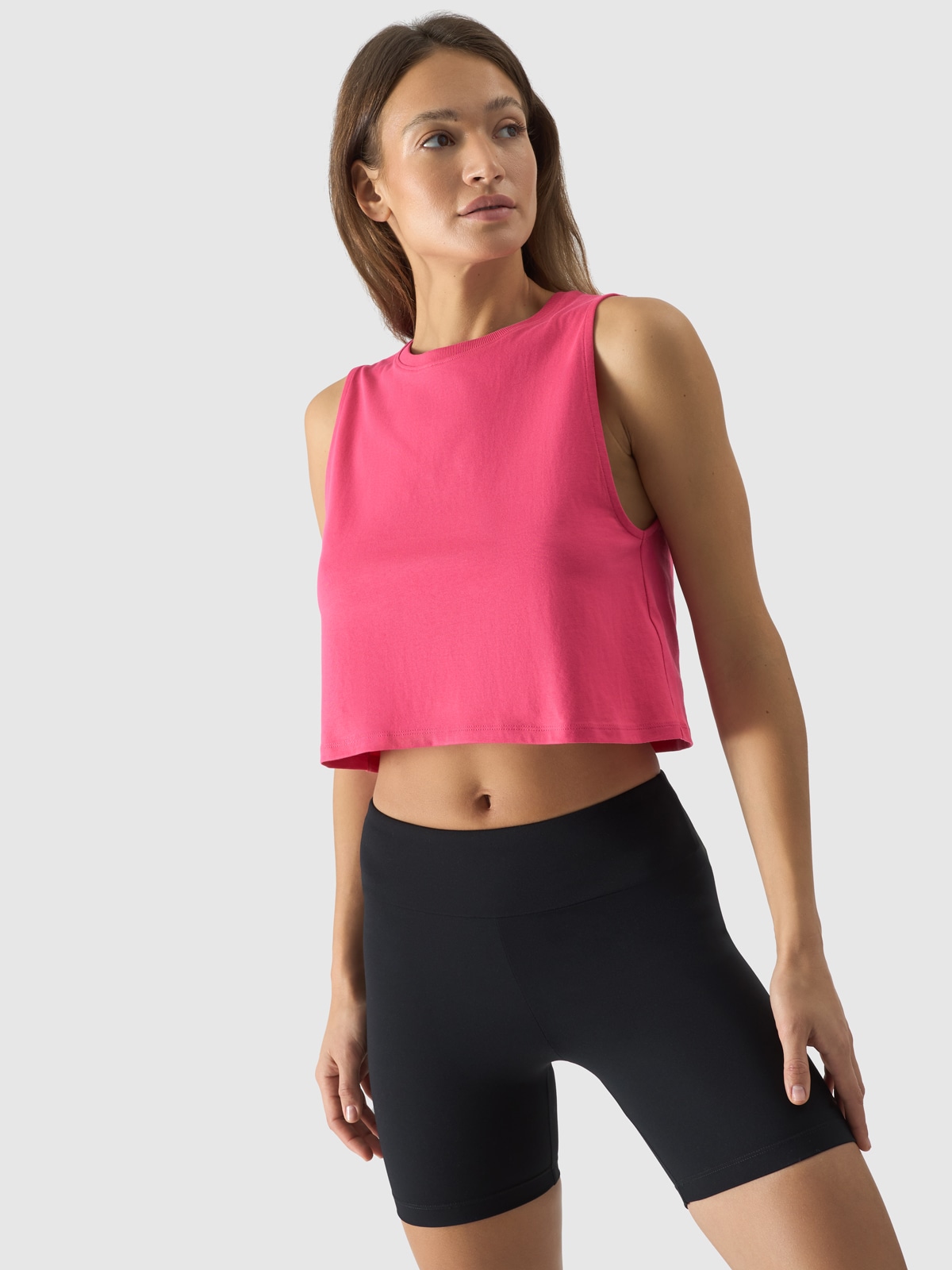 Crop-top oversize unicolor pentru femei - roz