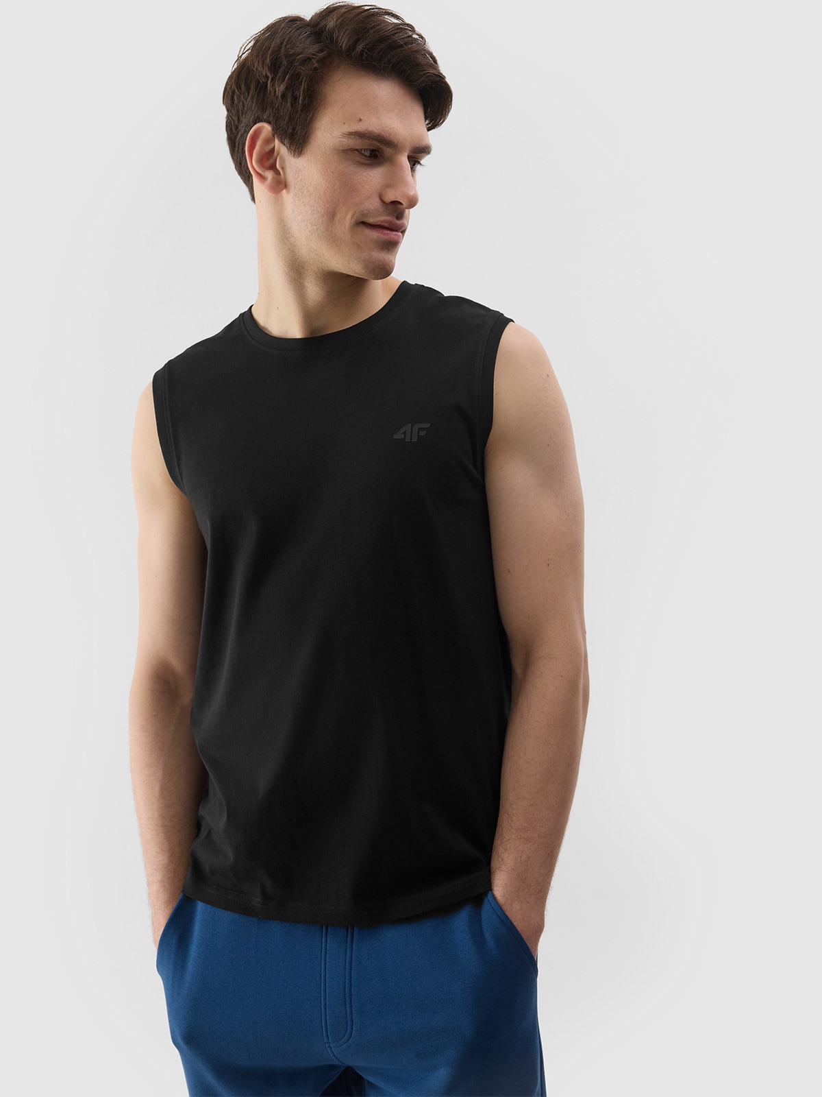 Tank top regular unicolor pentru bărbați - negru