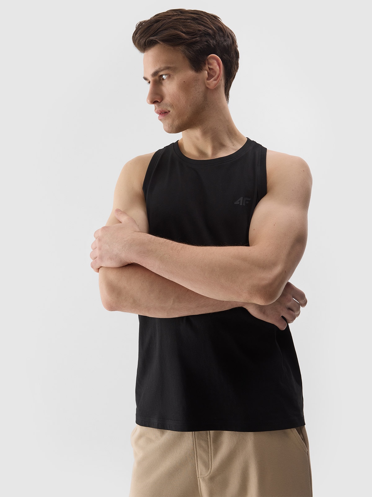 Tank top regular unicolor pentru bărbați - negru