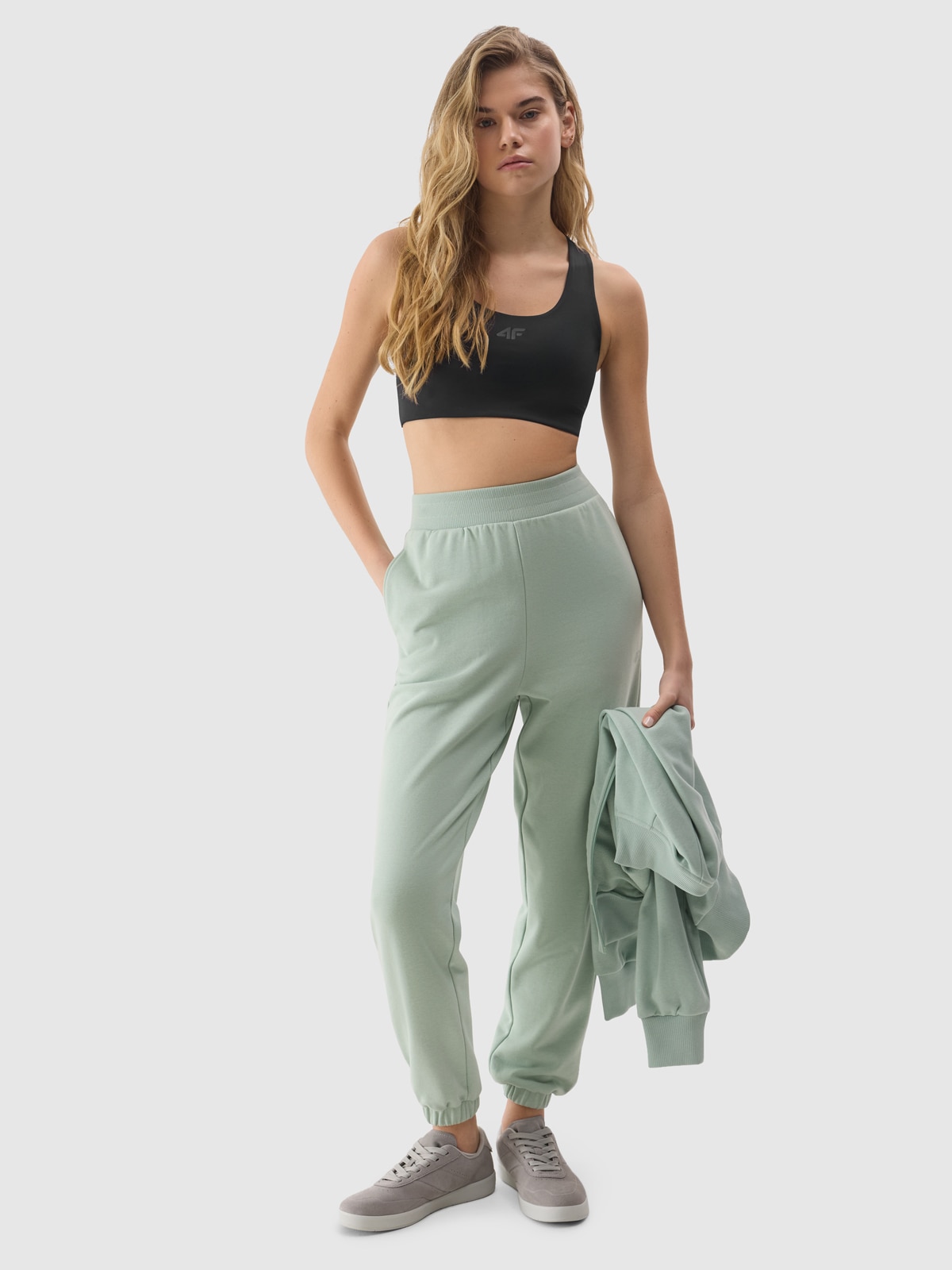 Pantaloni jogger de trening cu bumbac organic pentru femei - verzi