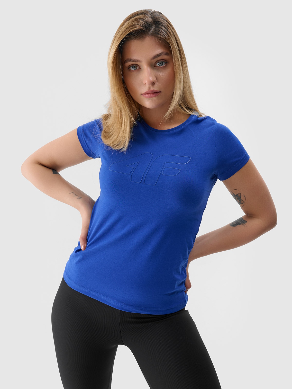 Tricou slim cu imprimeu pentru femei - cobalt