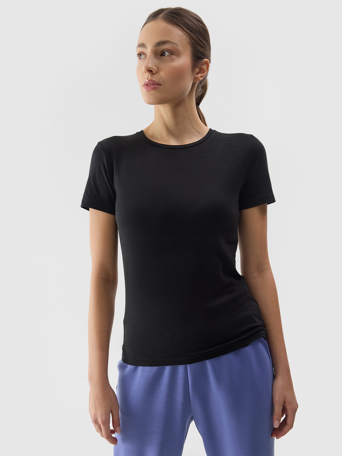 Tricou slim unicolor pentru femei - negru