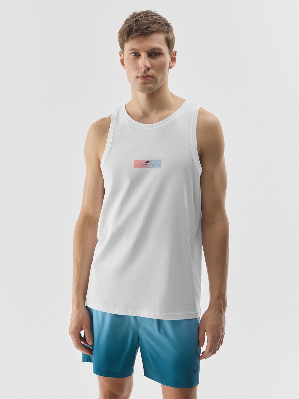 Tank top regular cu imprimeu pentru bărbați - alb