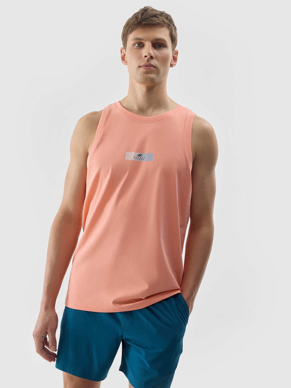 Pánský tank top regular s potiskem - oranžový