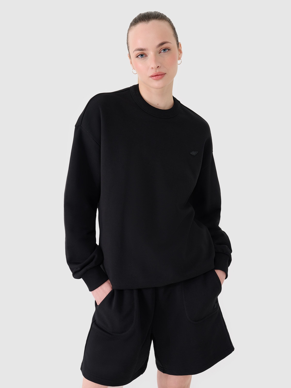 Bluză de trening fără fermoar și glugă unisex - negru