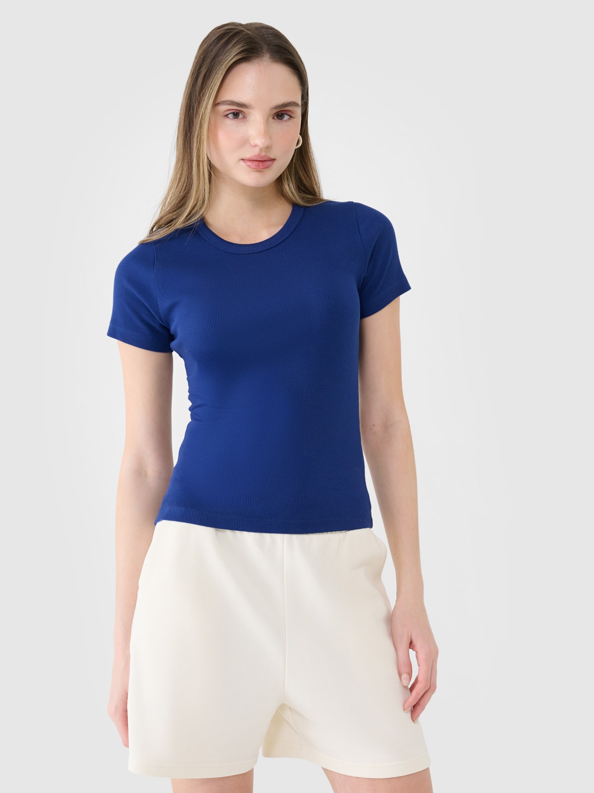 Tricou slim din tricot striat pentru femei - bleumarin