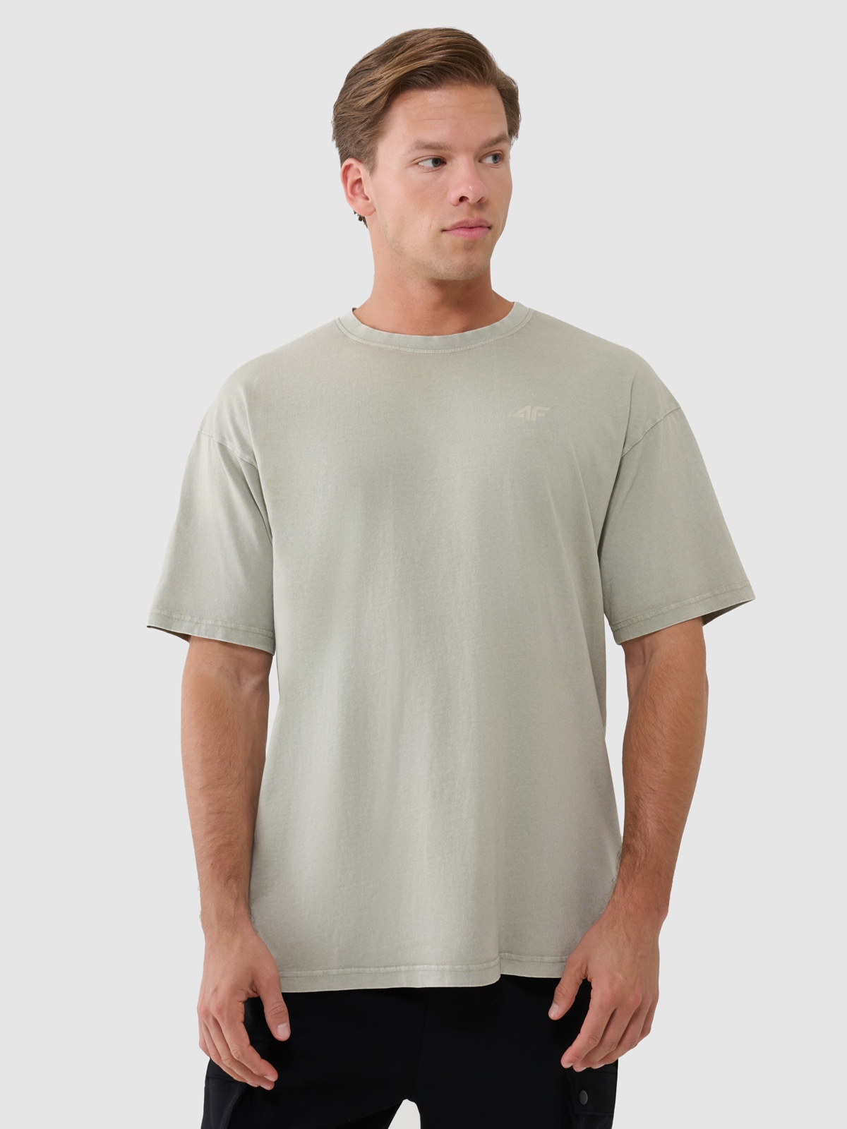 Tricou oversize unicolor pentru bărbați - verde măsliniu/kaki