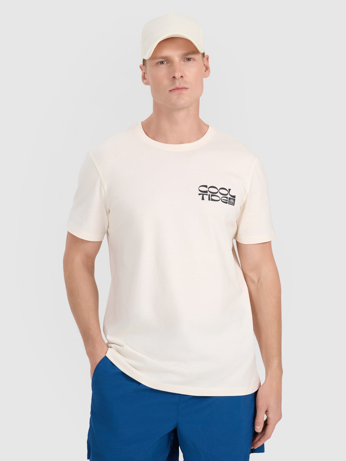 Tricou regular cu imprimeu pentru bărbați - alb