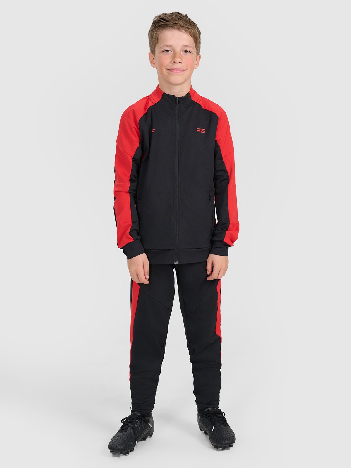 Pantaloni de sport pentru copii 4F JUNIOR x Robert Lewandowski - negri