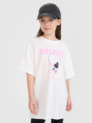 Oversized T-Shirt mit Print für Mädchen - weiß