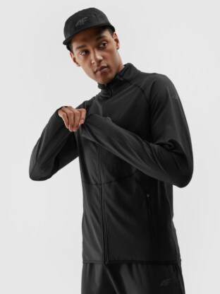 Men's zip-up hoodless running sweatshirt - black