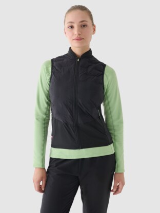 Women's Quilted Running Vest with Stand-Up Collar - Gray