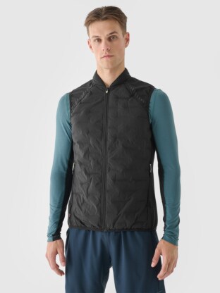 Men's Quilted Running Vest with Stand-Up Collar - Gray