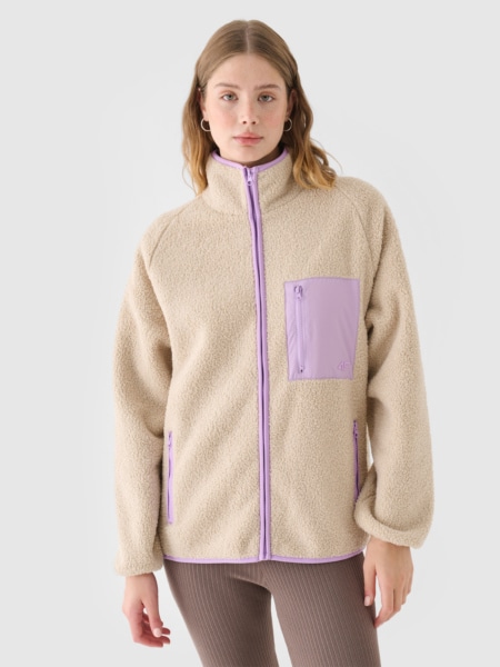 Women's Sherpa fleece with stand-up collar - cream | 4F