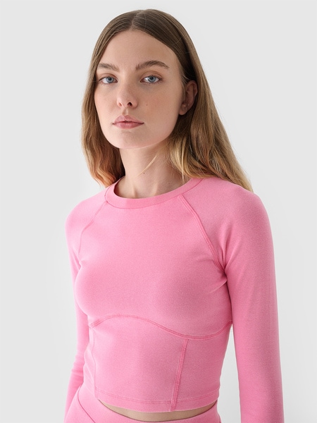 Women's crop top slim plain - pink | 4F: Sportswear and shoes