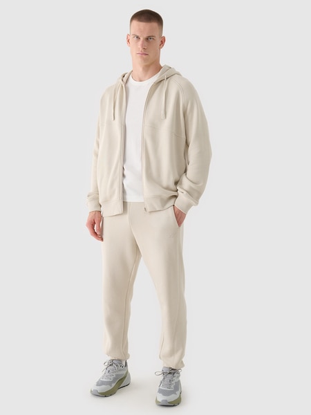 Men's oversized sweatshirt without a hood, unzipped - beige